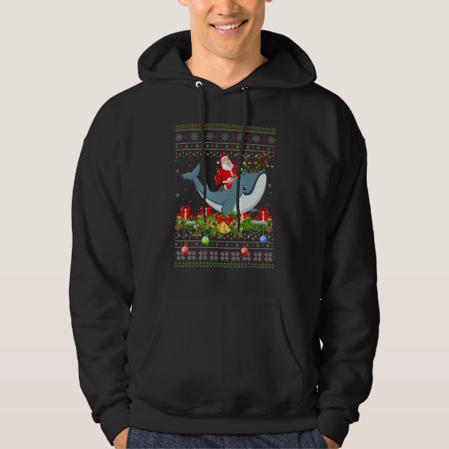 Whale  Ugly Santa Riding Whale Christmas Hoodie (Vorderseite)