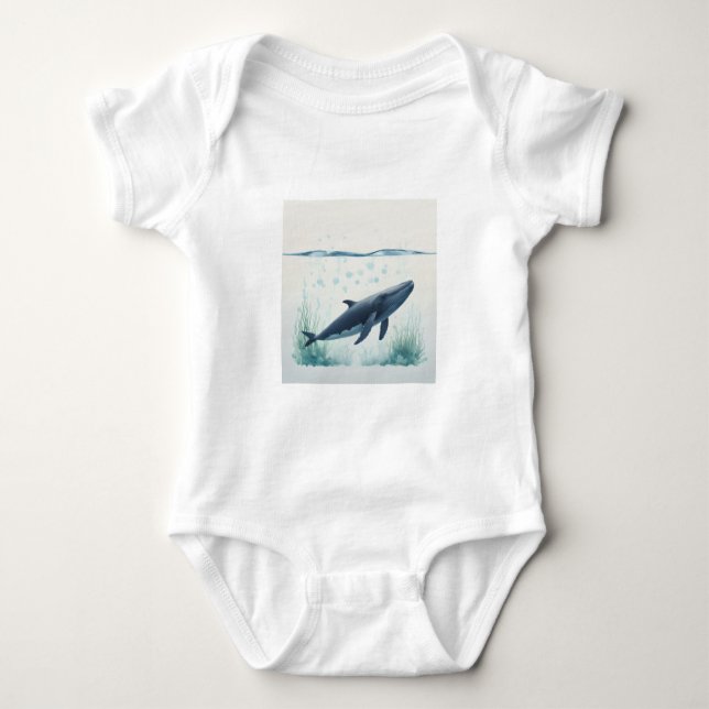 Whale Underwater White Hoodie Baby Strampler (Vorderseite)