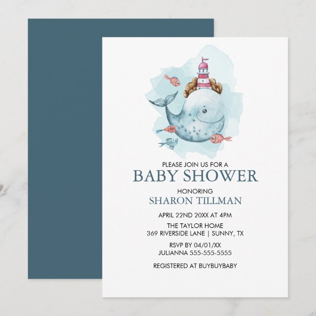 Whale unter der Baby-Dusche von Sea Boy Einladung (Vorne/Hinten)