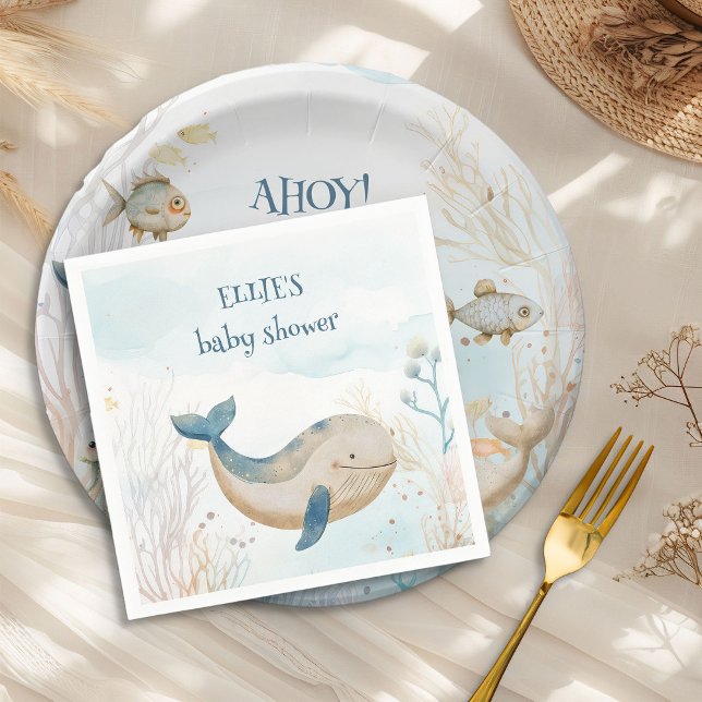 Whale unter der Baby-Dusche von Sea Boy Serviette (Cocktail napkins from the Whale Baby Shower Collection by Darling & May)