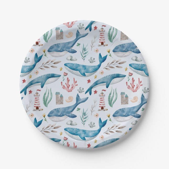 Whale unter der Blue Boy Baby Dusche Pappteller (Vorderseite)