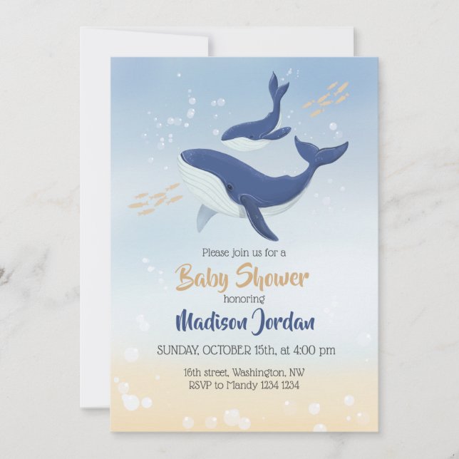 Whale unter der Sea Baby Shower Einladung (Vorderseite)