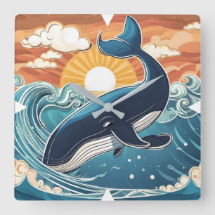 Whale Wall Clock Quadratische Wanduhr