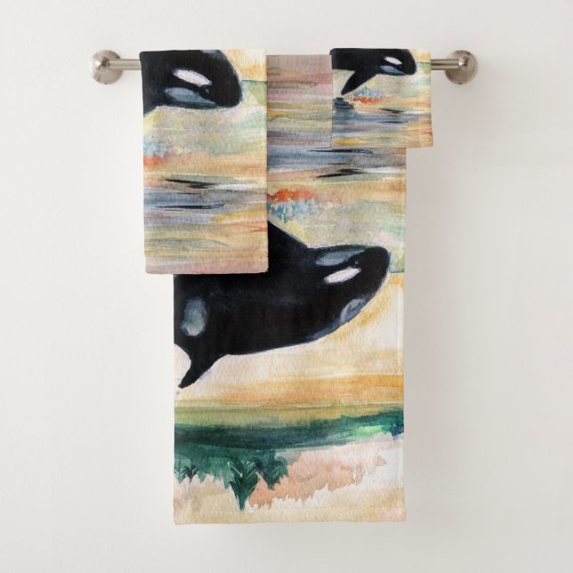 Whale Watercolor Kunst zeichnend Badetuch Set (Insitu)