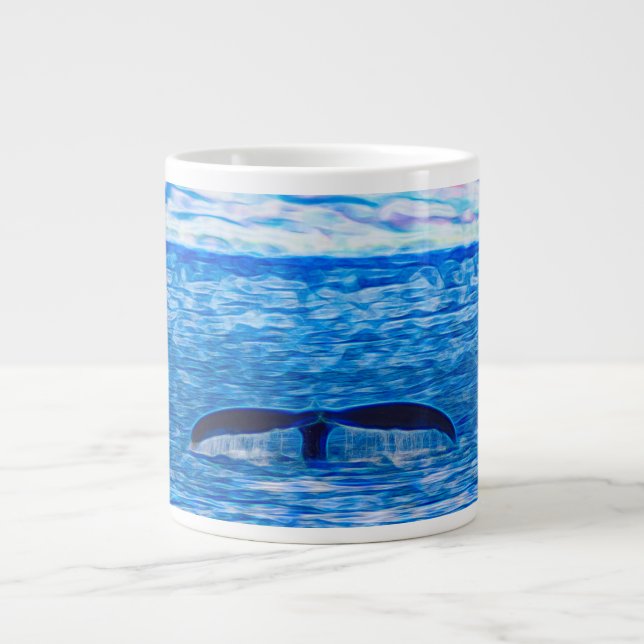 Whale Watercolor Schwanz Deep Blue Ocean Jumbo-Tasse (Vorderseite)