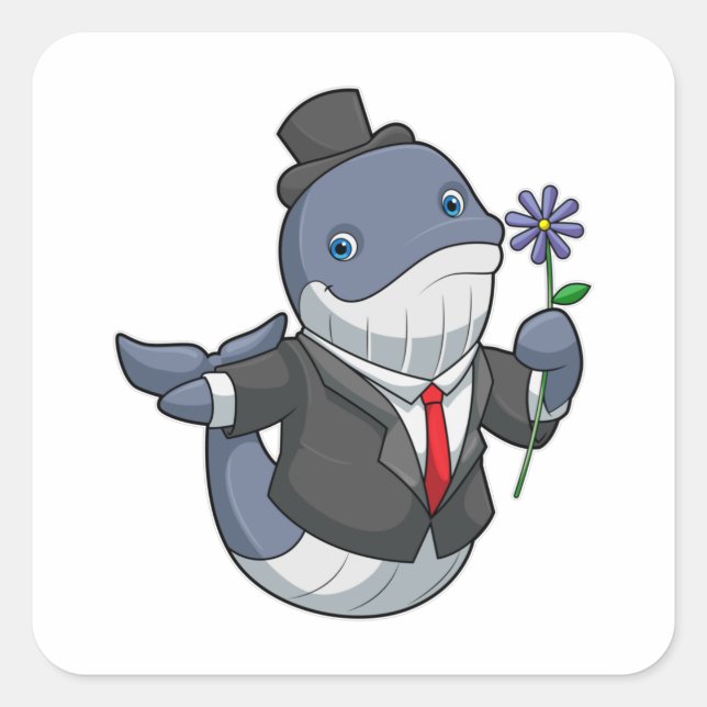 Whale Wedding Groom Blume Quadratischer Aufkleber (Vorderseite)