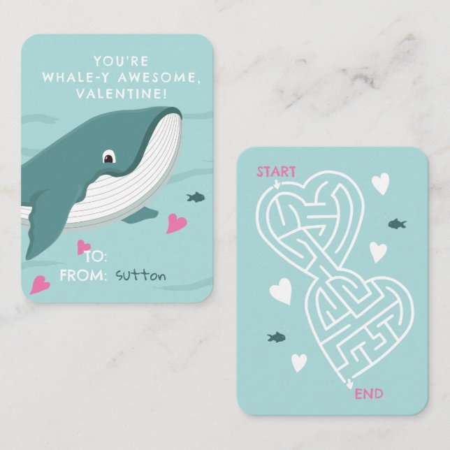 Whale-y-Phantastisch-Klassenzimmer Valentine Mitteilungskarte (Vorne/Hinten)