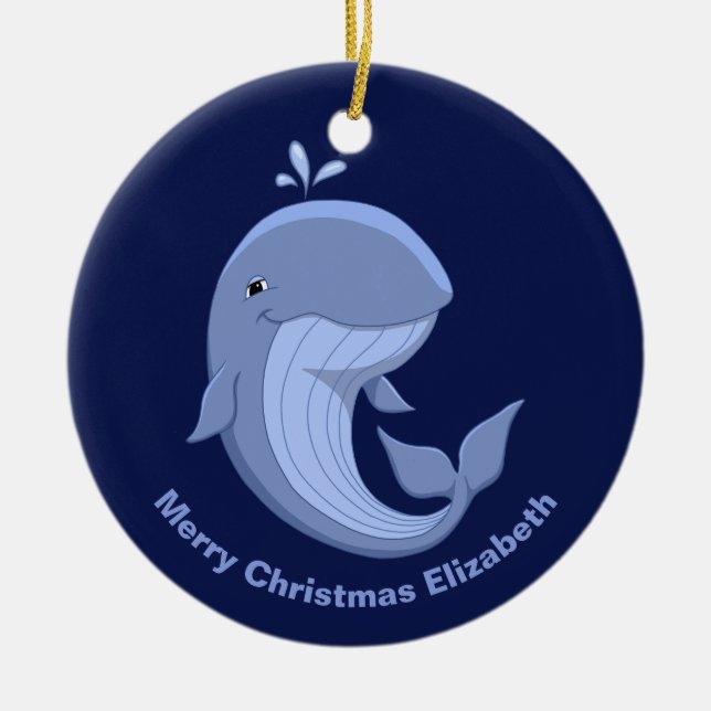 Whaled It Niedlich Happy Blue Whale Keramik Ornament (Vorne)