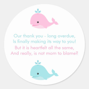 Whales Baby Shower Runder Aufkleber