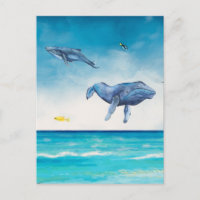 Whales Fantasy Beach Watercolor