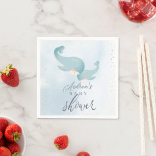 Whales Watercolor Blue Boy Baby Dusche Serviette