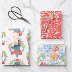 Whalshai Wrapping Paper Flat Sheet Set 3 Geschenkpapier Set
