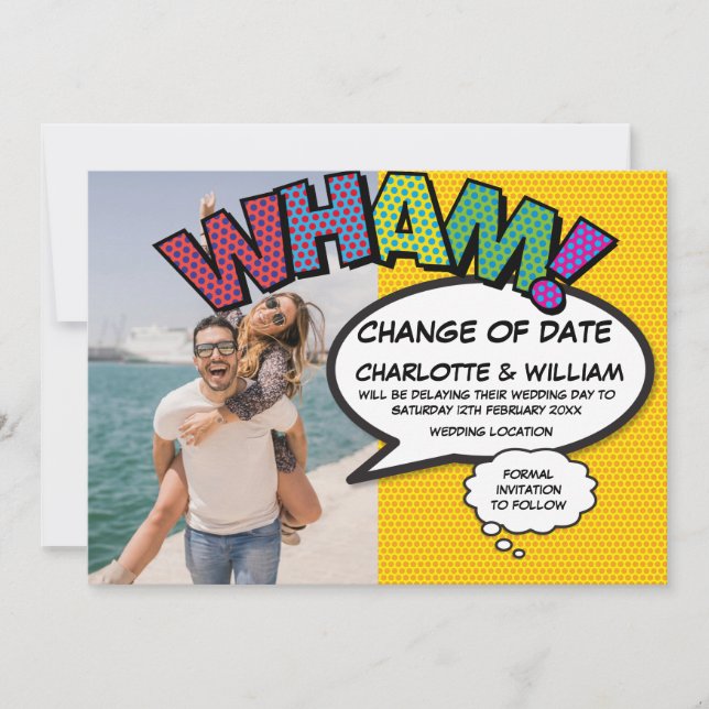 WHAM Foto Terminänderung verschoben Comic Buch Save The Date (Vorderseite)