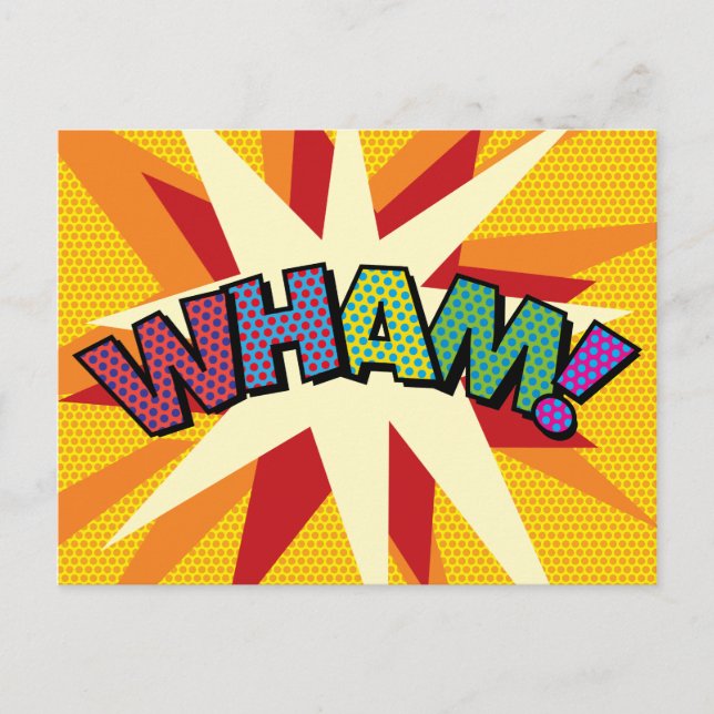 WHAM Fun Retro Comic Pop Kunst Ankündigungspostkarte (Vorderseite)