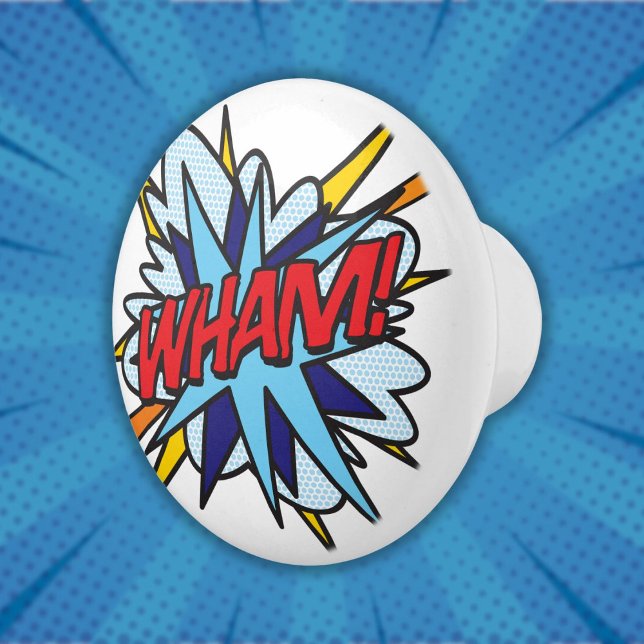 WHAM Fun Retro Comic Pop Kunst Keramikknauf (WHAM Fun Retro Comic Book Pop Art Ceramic Knob)