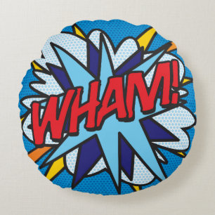 WHAM KA-POW Spaß Retro-Comic-Book-Pop-Art Rundes Kissen