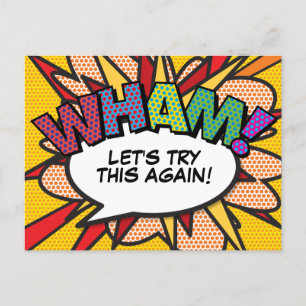 WHAM Verschobener Termin Comic-Book-Pop-Art Ankündigungspostkarte