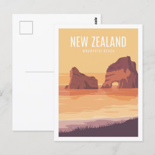 Wharariki Beach Neuseeland Reise Illustration Postkarte
