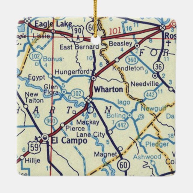 Wharton TX Vintag Map Keramikornament (Rückseite)