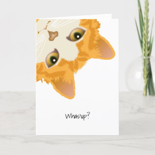 Whas up Orange Upside Down Cat Karte