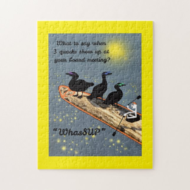 "WhasSUP" mit Enten auf der SUP-Tafel (Vertikal)