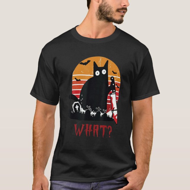 What a Black cat holding a knife Cat Tee (Vorderseite)