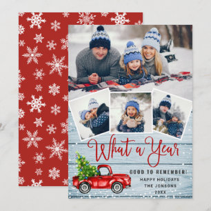What a Year Christmas Red Farm Truck 4 Photo Feiertagskarte