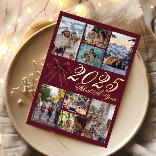 What A Year Photo Collage Wine Red Christmas Card Folieneinladung (Von Creator hochgeladen)