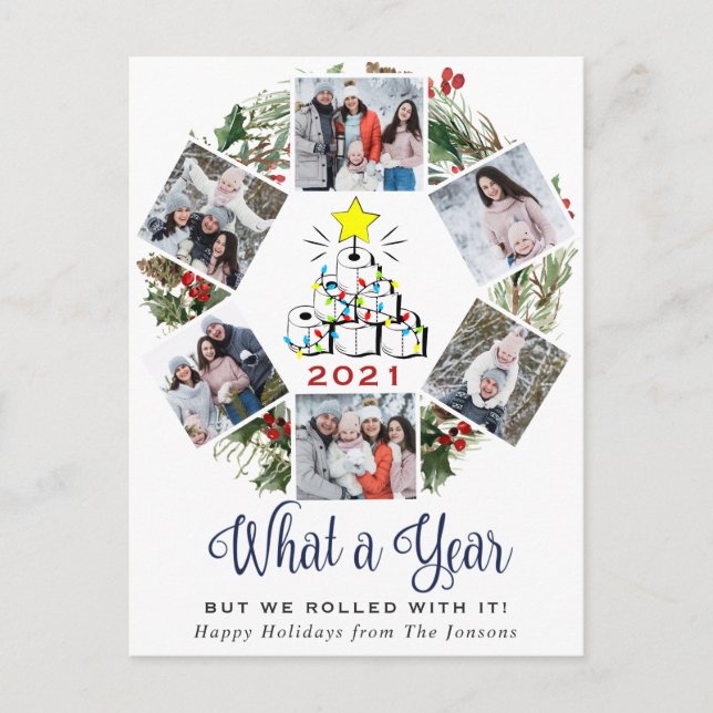 What a Year Quarantine Christmas Tree 6 Foto Postkarte (Vorderseite)