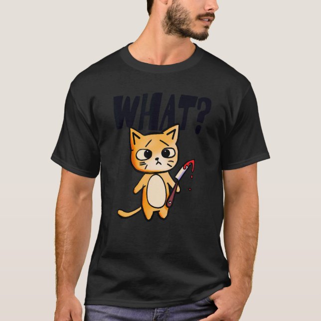 What  Cat With Knife Silly Cute Joke T-Shirt (Vorderseite)