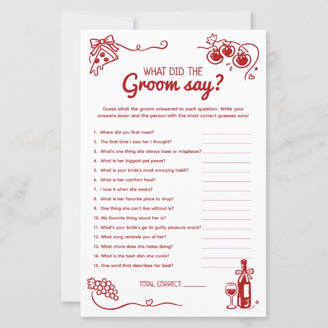 What Did The Groom Say Bridal Party Activity Card (Vorderseite)
