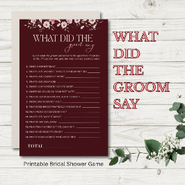 What Did the Groom Say BridalShower Game, Burgundy