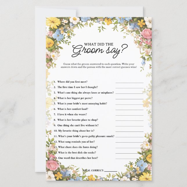  What Did the Groom Say Tea Party Bridal Game (Vorderseite)