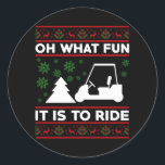 What fun it is to ride golf cart christmas runder aufkleber<br><div class="desc">Oh,  was Spaß es ist zu reiten Golf Kart Weihnachten Golfspielen Golfer Golfer Golf,  Golfwagen,  Weihnachten, Matching, Familie, fröhliche Weihnachten, 2021, xmas, glücklich, neues Jahr, 2022 Weihnachten 2021 Matching Familie Pajamas</div>