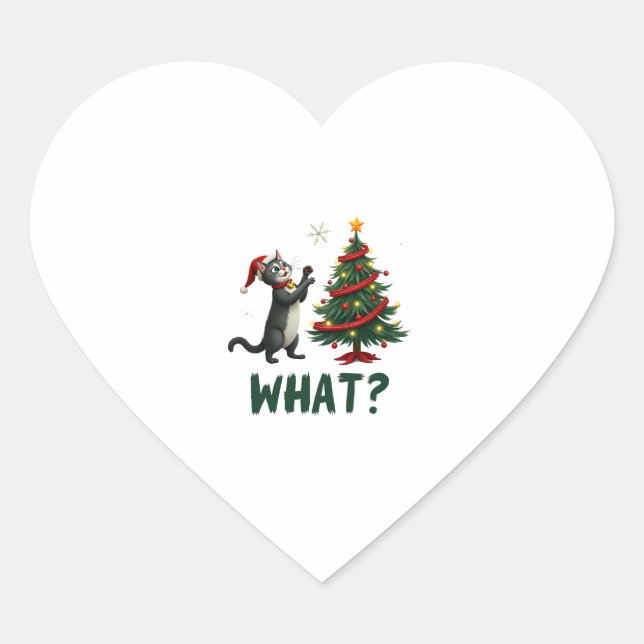 What Funny Cat Pushing Christmas Tree Over Cat Xma Herz-Aufkleber (Vorderseite)