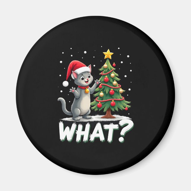 What Funny Cat Pushing Christmas Tree Over Cat Xma Magnet (Vorne)