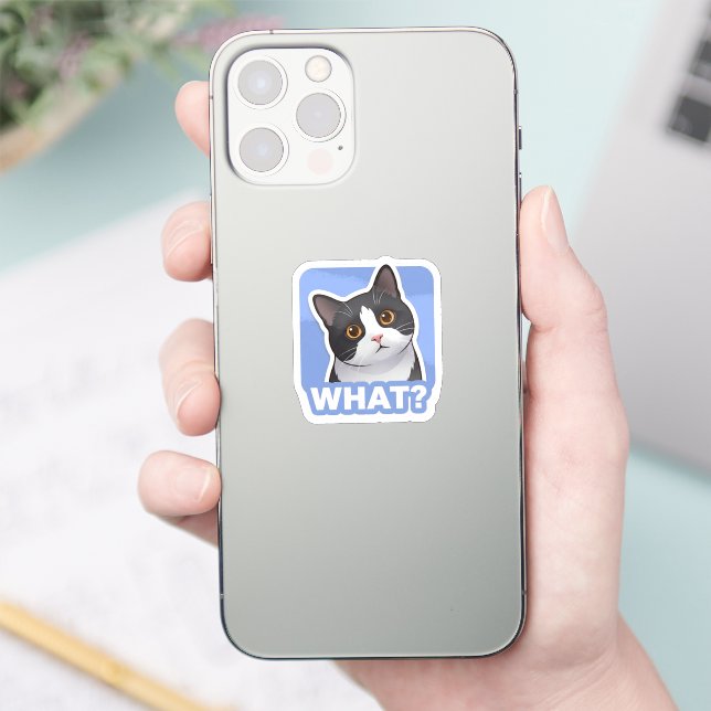 WHAT? Funny Cat Sticker – Cute Confused Cat Meme (Téléphone)