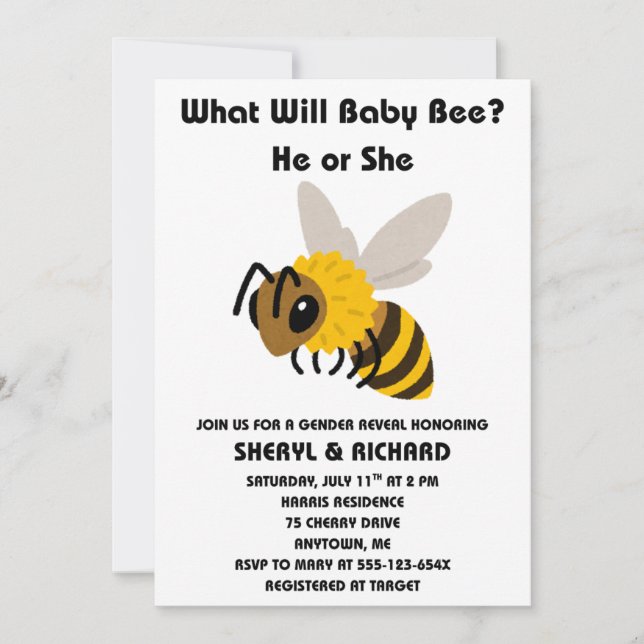 What Will Baby Bee Gender Reveal  Einladung (Vorderseite)