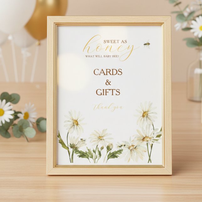 What Will Baby Bee Gender Reveal Tabletop Sign Poster (Sweet As Honey Gender Reveal Tabletop Sign)