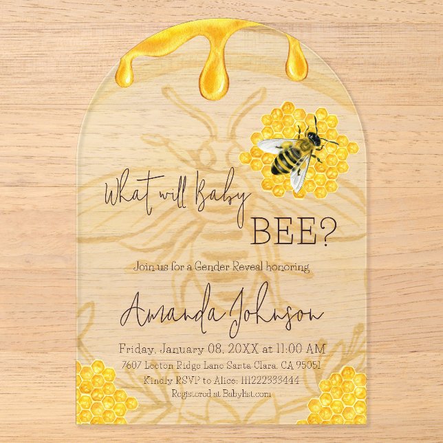 What Will Baby Bee Rustic Honeycomb Gender Reveal Acryleinladungen (Vorderseite)