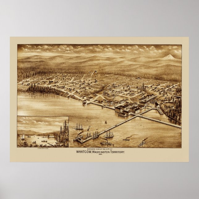 Whatcom Washington Panoramic Map 1888 Poster (Vorne)
