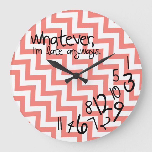 whatever - coral pink chevron pattern große wanduhr (Vorderseite)