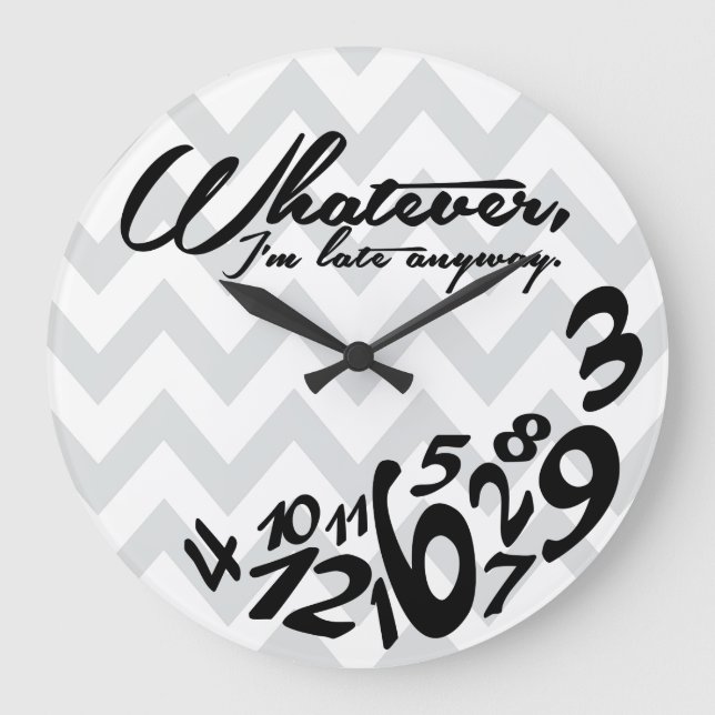 whatever - gray and white chevron große wanduhr (Vorderseite)