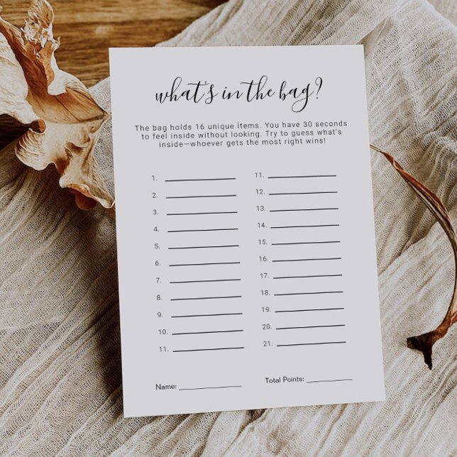 What's in the Bag Game | Minimalist Bridal Shower  Einladung (What's in the Bag Game | Minimalist Bridal Shower Invitation)