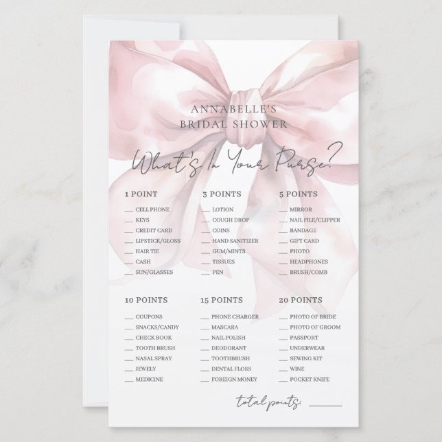 What's In Your Purse Bridal Shower Game (Vorderseite)