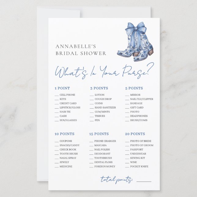 What's In Your Purse Bridal Shower Game (Vorderseite)