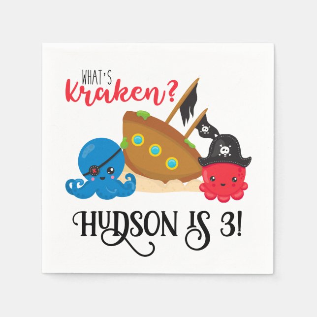 "What's Kraken" Octopus Pirate Children's Birthday Serviette (Vorderseite)