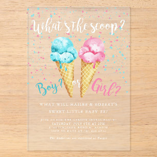 Whats The Scoop Eis-Geschlechtsenthüllungsparty Acryleinladungen