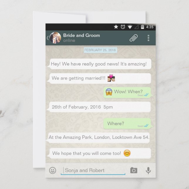 WhatsApp Android Conversation iPhone Faire-part de (Devant)