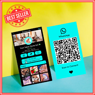 WhatsApp Nagelstudio Türkis Social Media QR Code Visitenkarte